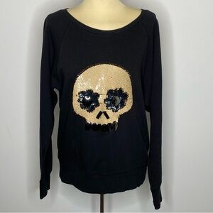 French Connection FC Jeans Sequin Embellished Skull Long Sleeve Top